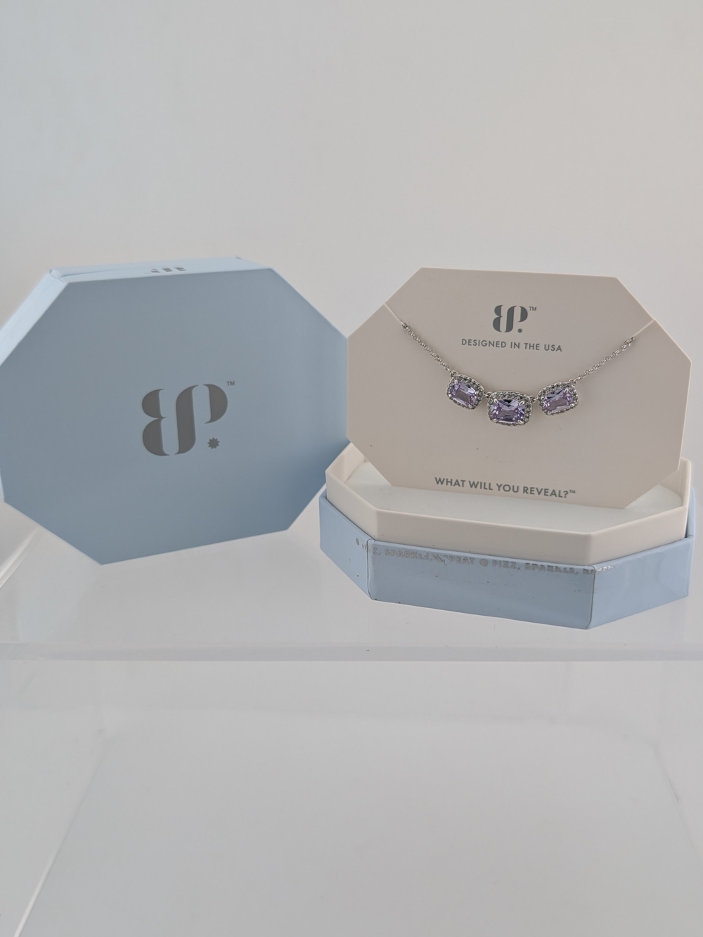 BP Lavender Crystal Triple Pendant Necklace with Silver Chain